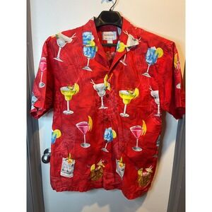 Halekulani Mens‎ Hawaiian Button-Down Shirt Red Size XL
